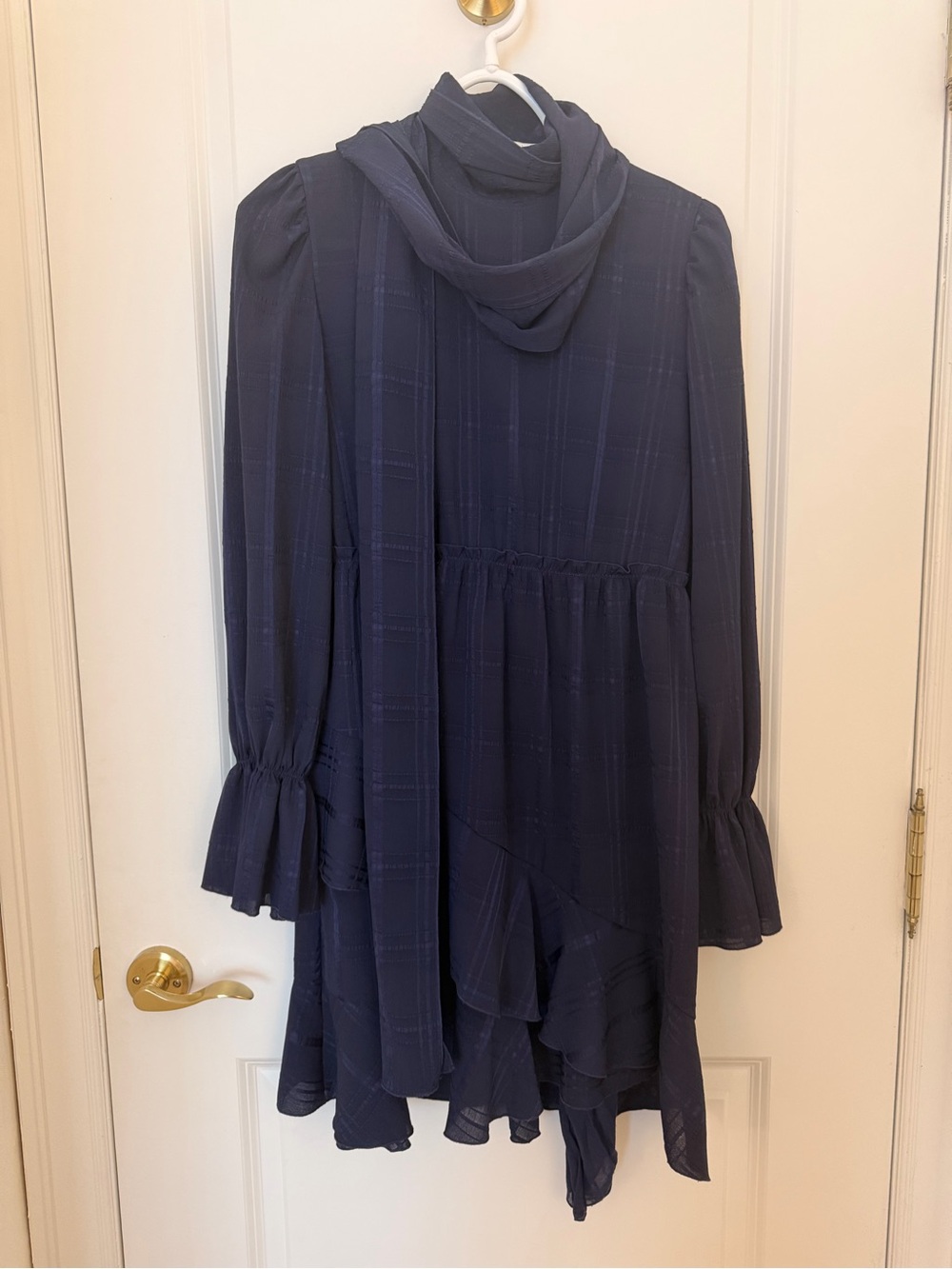 See By Chloe Navy Ruffled Long-Sleeve Tunic with Scarf